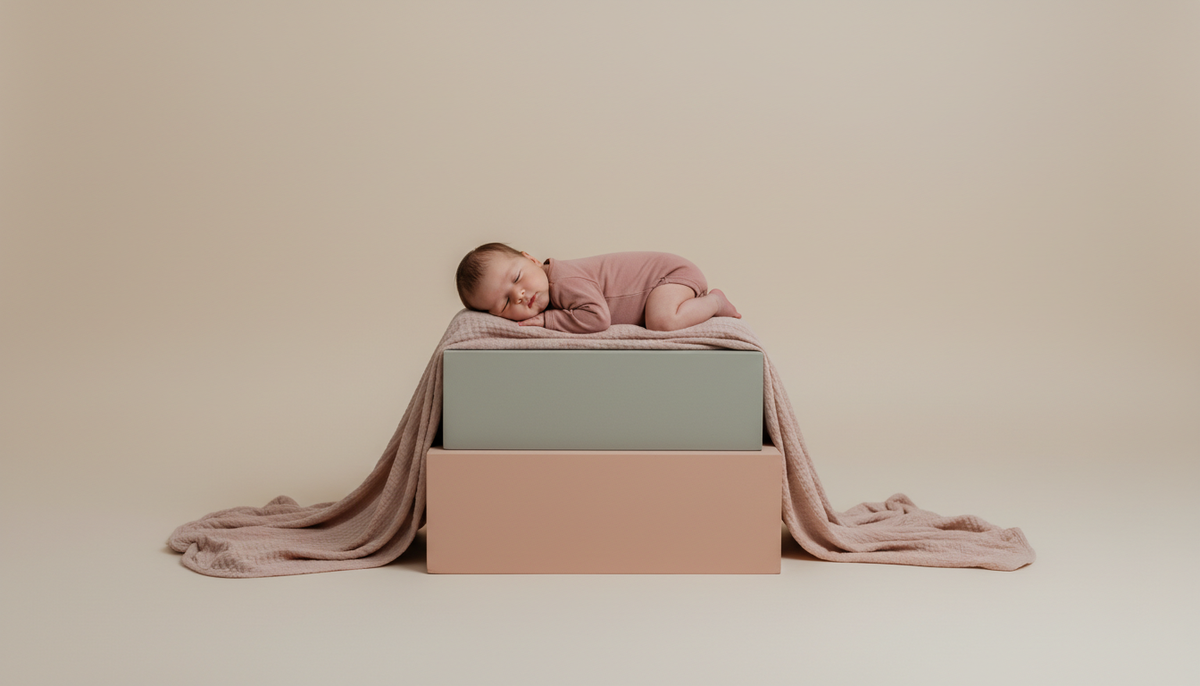 Nouveau-né endormi sur une couverture rose poudré