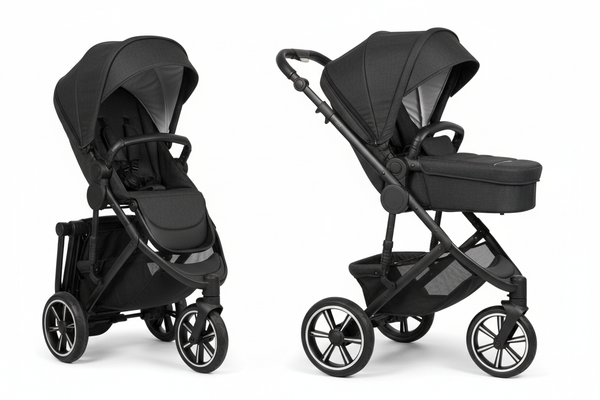 poussette de luxe 3 roues haute paysage Poussette multi-fonctionnel Noir 