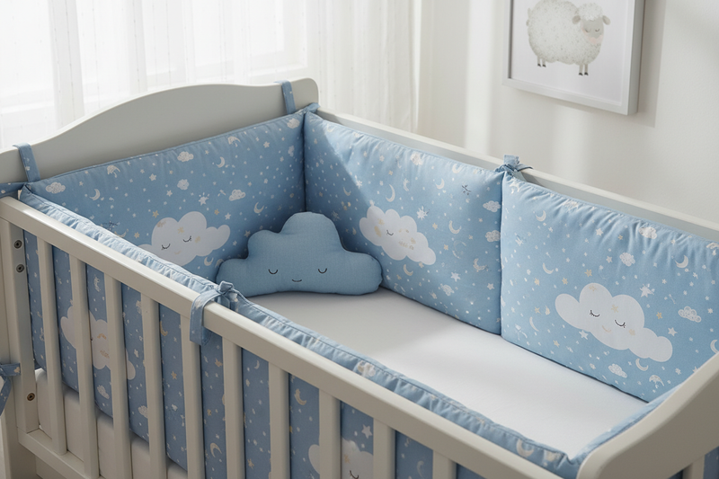 Tour de lit bébé :  sommeil paisible  couleur bleu 